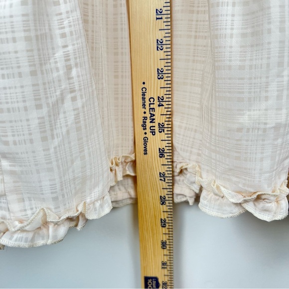 Cream Ruffle Smocked Dress Apx Size XS Boho Summer Fairycore Mini Gold Tie 0104 - Picture 3 of 7